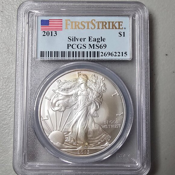 2013 $1 American Silver Eagle First Strike Graded PCGS MS69 Toning on Coin!! - Picture 1 of 4